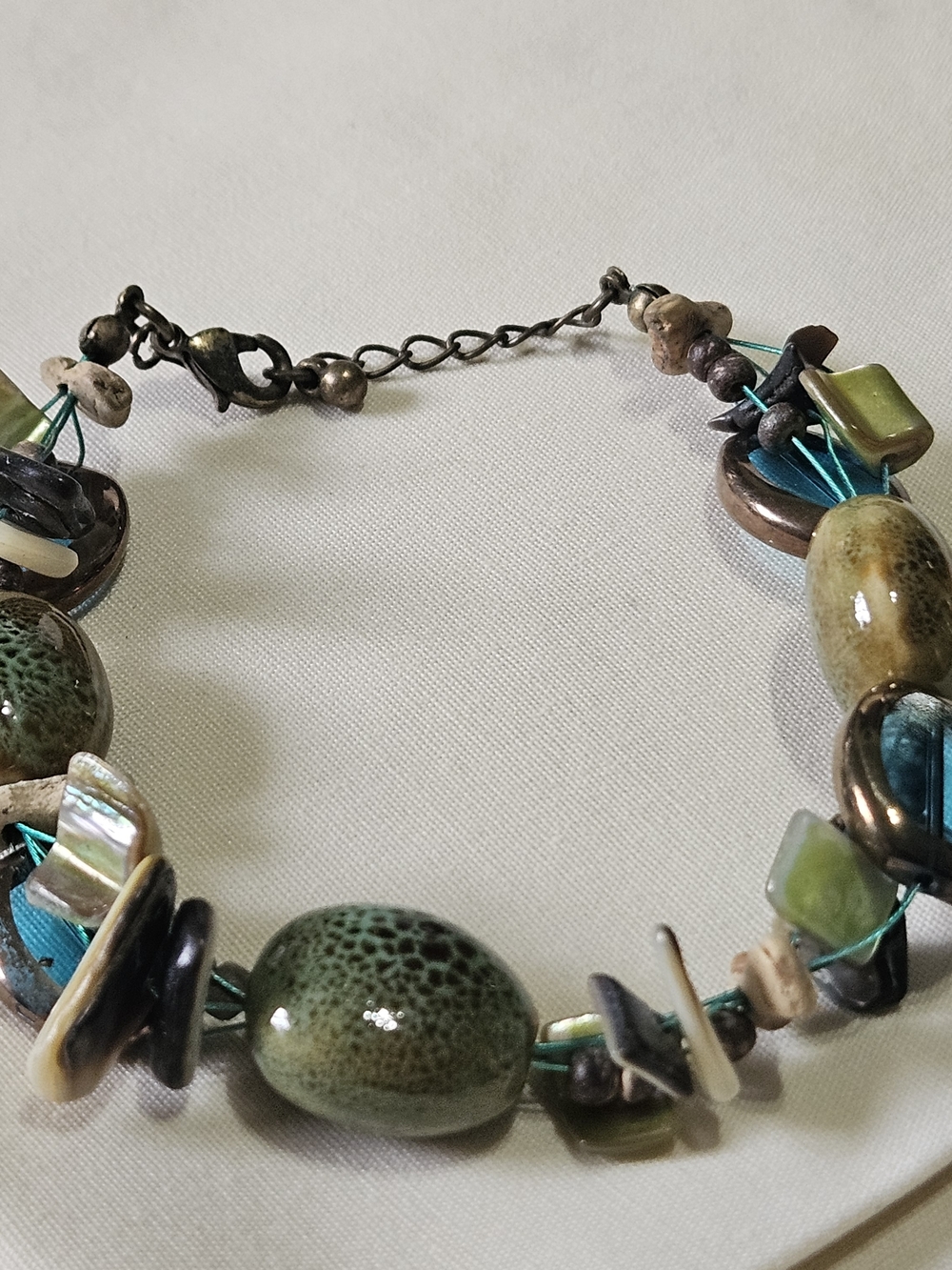 Premier Designs Mixed Green Beaded Necklace with Teal Cord